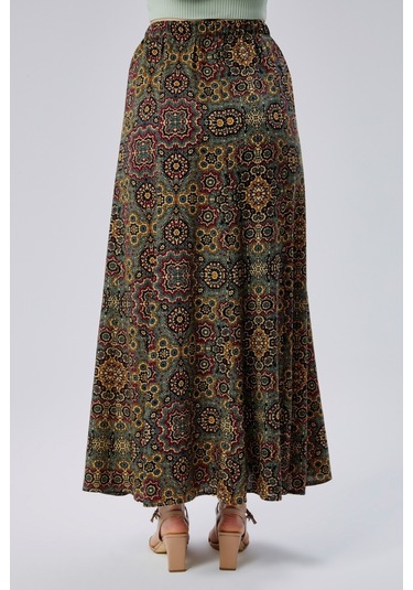 Bw Best Woman Viskon Kumaş 8 Parça Uzun Kadın Etek- Yeşil Desenli Çok Renkli