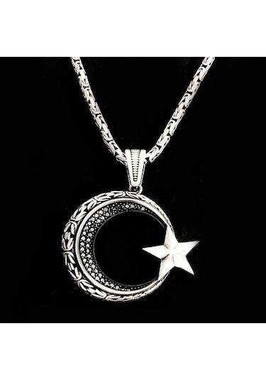 925 Ayar Gümüş Ayyıldız Model Kral Zincir Erkek Kolye Gümüş