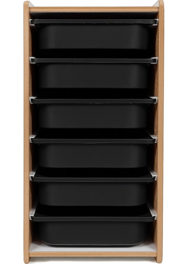 Montessori Mdf Oyuncak Dolabı 6 Siyah Plastik Çekmeceli Ceviz