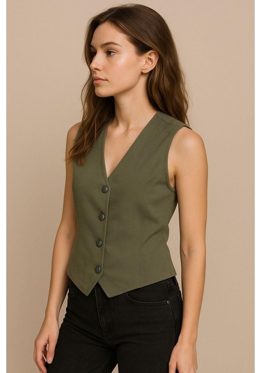Kadın Keten Yelek Düğmeli, Astarsız, V Yaka Yazlık Şık Yelek Doğal Kumaş Rahat Kalıp Çok Renkli