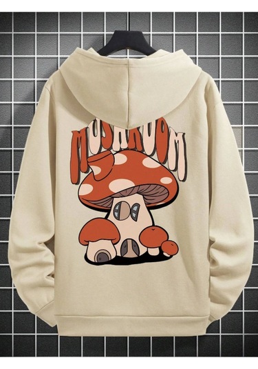 Unisex Mushroom Baskı Kapüşonlu Sweatshirt 001