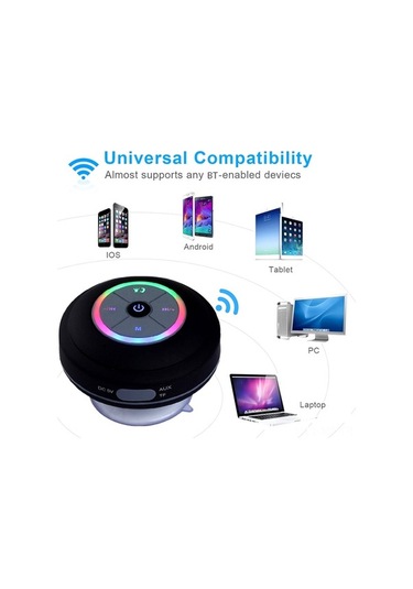 Novahub Kablosuz Mini Duş Hoparlörü Q9: Ipx4 Su Geçirmez, Led Işıklı, Fm Radyolu, Mikrofonlu, Emici Tabanlı, Taşınabilir Bluetooth Hoparlör