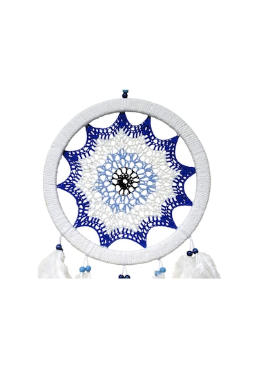 Saks Mavisi Nazar Motifli Kuş Tüylü Duvar Süsü
