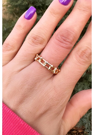 Marka Model Gold Zincir Yüzük - Ayarlanabilir Gold