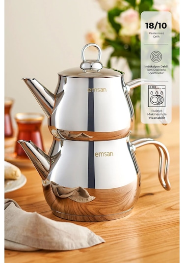 Emsan Lina Midi Çaydanlık Takımı Inox 1 - 1.6 Lt