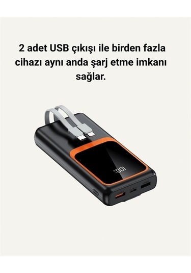 20000 Mah Taşınabilir Powerbank Çok Kablolu, Hızlı Şarj Destekli 22.5w Çok Renkli