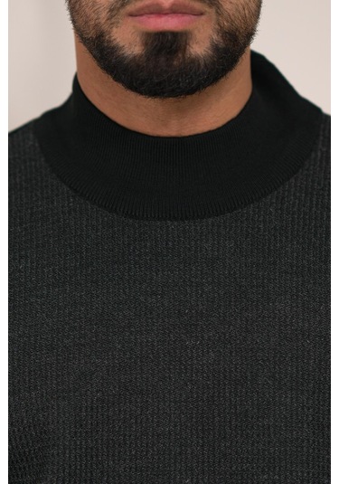 Woolen World Balıkçı Yaka Desenli Yünlü Erkek Triko Kazak Antrasit