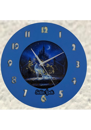 Kişiye Özel İsimli Çocuk Odası Duvar Saati Epoksi Dolgulu 35 Cm Masallar Serisi Koyu Mavi