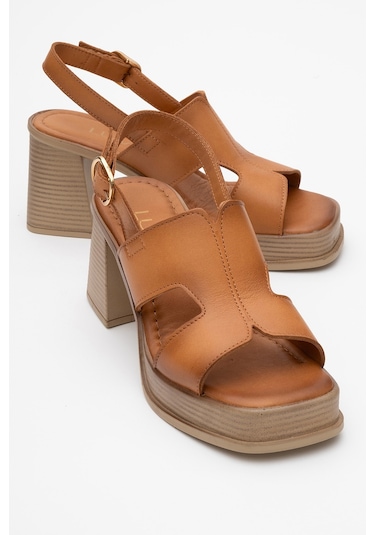 Luvishoes Kevın Taba Cilt Hakiki Deri Kadın Platform Topuklu Sandalet Taba