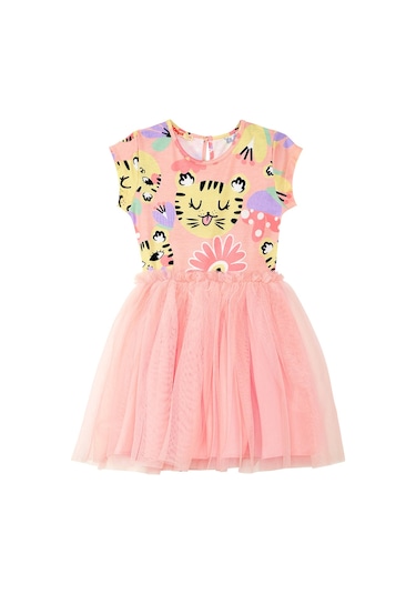 Denokids Leo Flower Kız Çocuk Tüllü Elbise Pembe