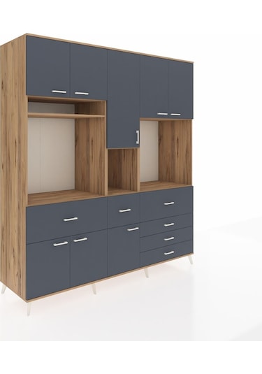 Kronos Dolap 10 Raflı 6 Çekmeceli 8 Kapaklı 220x59x243 Çam-antrasit/antrasit Antrasıt/antrasıt