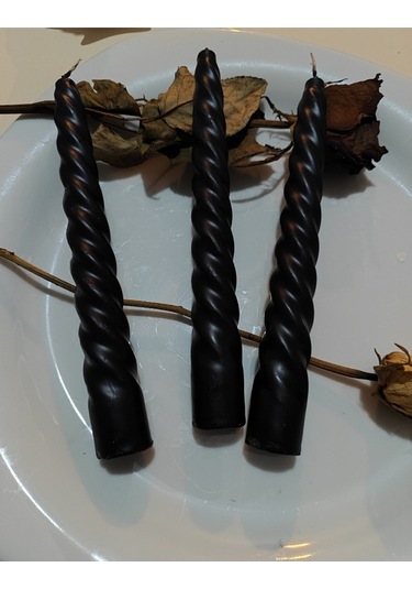 Denic 3 lü Siyah İtalyan Burgulu Şamdan Mum  Kıvrımlı Mum