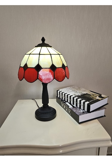 Yüceeller Vitray Abajur Masa Lambası El Yapımı Kırmızı
