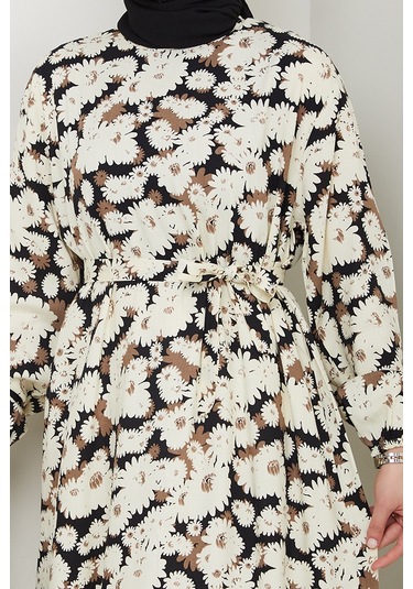 Neriz Dokuma Viskon Elbise 1486 - Siyah Siyah