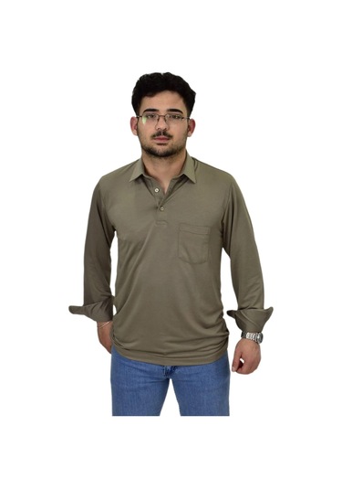 Erkek Gömlek Yaka Uzunkol Tişört T6063 Bgl-st04542 Vizon