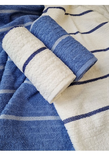 Navy 50 x 85 ve 70 x140 CM 4'lü Banyo Havlu Seti Mavi-beyaz Mavi - Beyaz