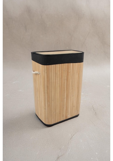 Soley Foldi Bamboo Örme Çamaşır Sepeti Siyah