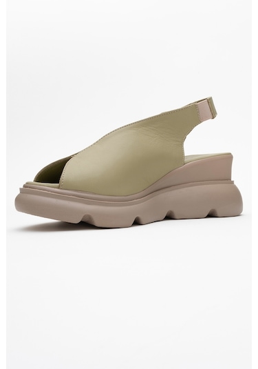 Sam Yeşil Cilt Hakiki Deri Kadın Dolgu Topuk Sandalet Yeşil