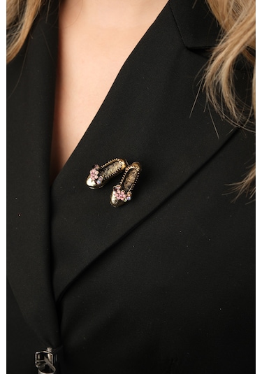 Çildan Womens Pembe Çicek Taş Detaylı Ayakkabı Figür Broş Pembe
