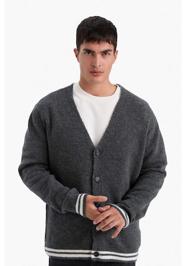 Defacto Relax Fit V Yaka Triko Hırka F3832ax25wnar4 Antrasit