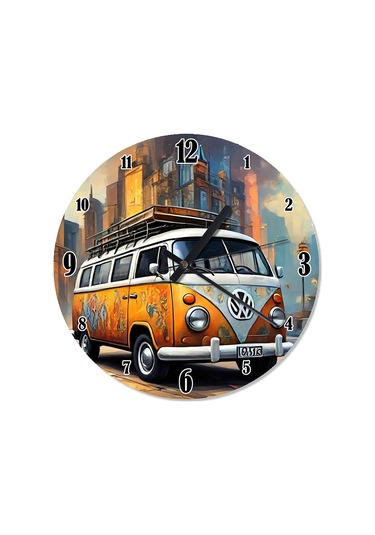 Retro Minibüs Dekoratif Duvar Saati Çok Renkli