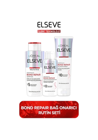 Elseve Bond Repair Bağ Güçlendirici Şampuan 200 ML + Onarıcı Bakım Kremi 150 ML + Şampuan Öncesi Kurtarıcı Bakım 200 ML