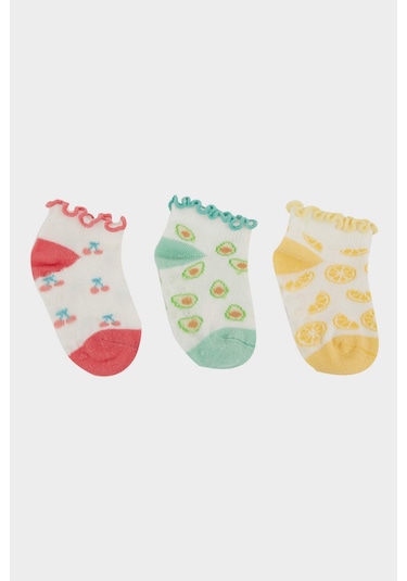 DeFacto Kız Bebek Fırfırlı 3'lü Pamuklu Patik Çorap E4957A5NSWT1 Beyaz