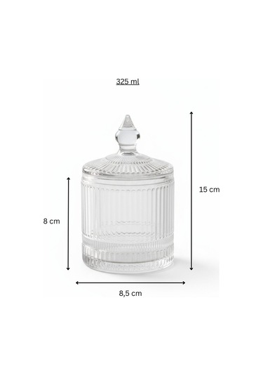 3'lü Line Çizgi Desen Kapaklı Cam Kavanoz Takımı 3 X 325 Ml. ŞEffaf