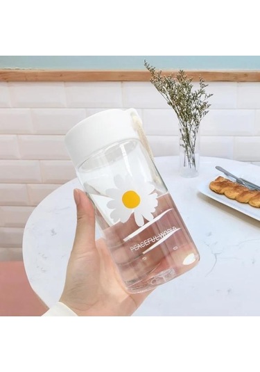 Papatya Su Şişeleri Şeffaf Plastik Su Bardağı Halatlı Buzlu Su Bardağı Kız İçme Şişesi Çay Suyu Kupa