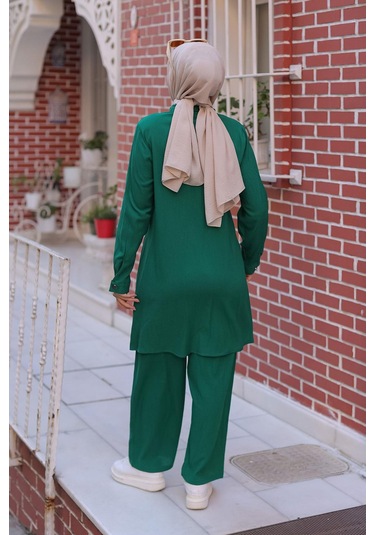 Cep Detaylı Tesettür Yeşil Takım Yeşil