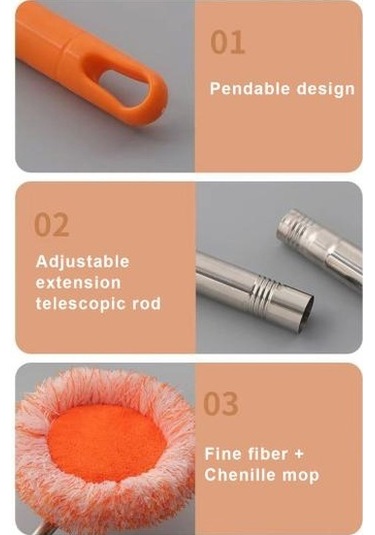 Geri Çekilebilir Uzatılmış Saplı Temizlik Mopu Çok Açılı Döner Başlıklı Kuru Islak Kullanımlı Temizlik Paspası 3'lü