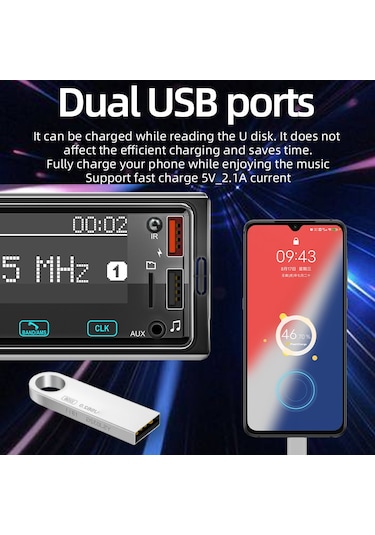 Tek Din Araba Stereo Alıcısı 1 Din Mp3 Çalar Fm Radyo Tam Dokunmatik Düğme Desteği Eller Serbest Arama Usb Şarj U-disk/tf Kart/aux-ın Uzaktan Kumandalı Bt Araç Arama Renkli Işık