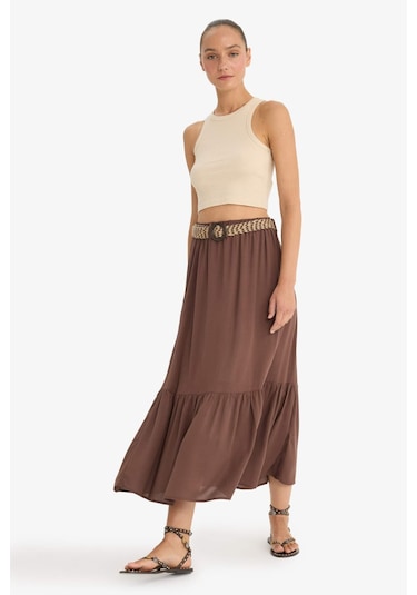 Defacto A Kesim Krinkıl Viskon Etek F9647ax25aubn320 Kahve