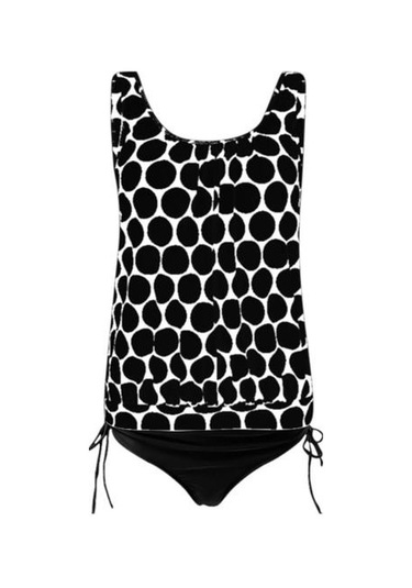 2 Adet/set Kadın Tankini Set U Yaka Kolsuz Puantiyeli Üstler Yan Büzgülü Yüzme Şortu Seti Hızlı Kuruyan Mayo Siyah