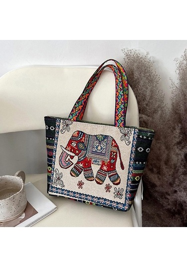 Ganzhoushop Vintage Tote Suntek Stil Kadın Günlük Kullanım F-kırmızı-fil Çanta Wu Çok Renkli