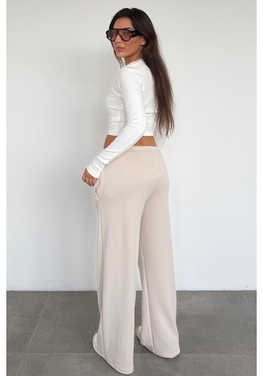 Bej Geniş Paça Barrel Fit Eşofman Altı Mg2646 Bej