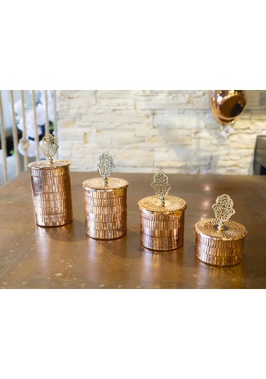 Bakır Baharat Takımı 4 Lü Tırtıklı Model Parlak Bakır