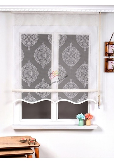 Tuğra Desenli Tül Zebra Perde Eteği Dilimli 28n32 Alüminmyumkasa Ekru