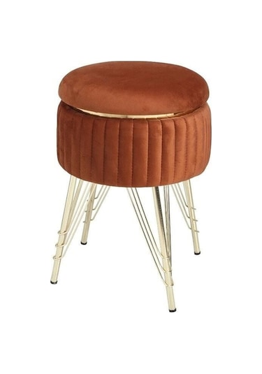 Bianco Metal Ayaklı Puflu Zigon Sehpa Altın Turuncu Gold Orange