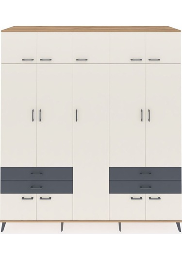 Kronos Dolap 12 Raflı 4 Çekmeceli 2 Askılı 220x59x243 Çam-aytaşı/antrasit Aytası/antrasıt