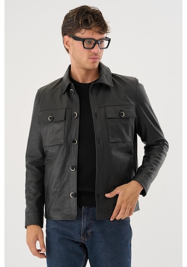 Grima Siyah Erkek Deri Mont Siyah