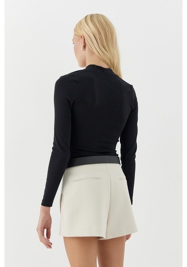 V Yaka Uzun Kollu Body Siyah Siyah