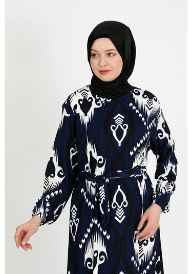 Desenli Bürümcük Elbise Mavi