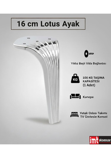 Lotus Koltuk 16 Cm Krom 4 Adet Yatak Odası Tv Ünitesi Konsol Ve Sehpa Ofis Mobilyası Ayağı Krom