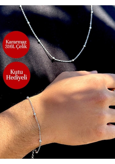 Nexus Model İthal Premium 316l Çelik Kolye Ve Bileklik Seti Kutu Hediyeli Gümüş
