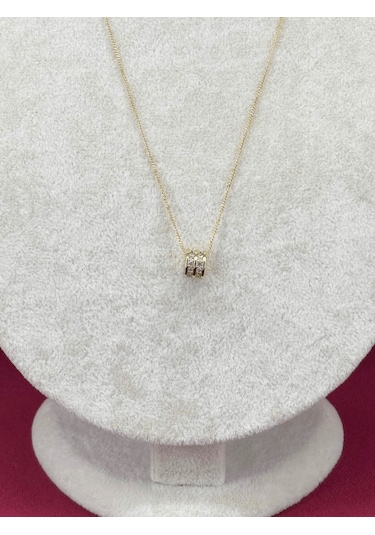 14 K Renginde Çift Sıra Taşlı Daire Şekilli Minimal Gold Kolye Gold