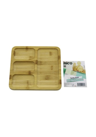 Kare 4 Bölmeli 3+1 Ahşap Bambu Servis Sunum Tepsi - Tahtası 20 X 20 X 1.4cm 5365 Çok Renkli