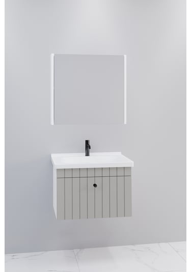 Alice 65 Cm Banyo Dolabı Bgn Aynalı Gri - Boy Dolap Hariç Gri