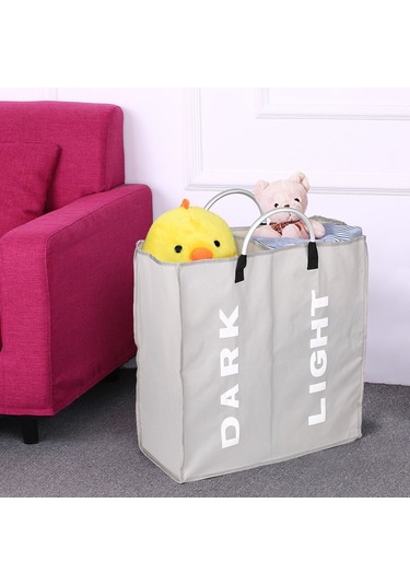 Cbtx Katlanabilir 2 Bölümlü Katlanabilir Çamaşır Sepeti Dayanıklı Oxford Kumaş - Açık Gri Diğer