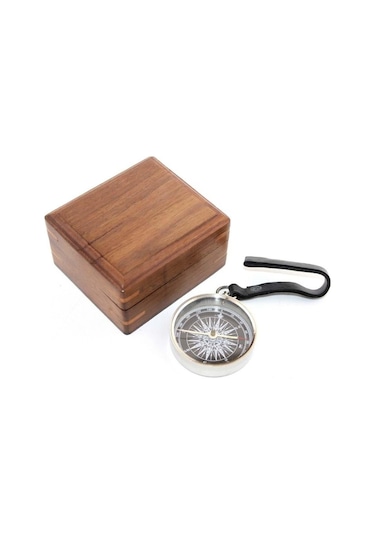 Himarry Ahşap Kutulu Krom Pusula